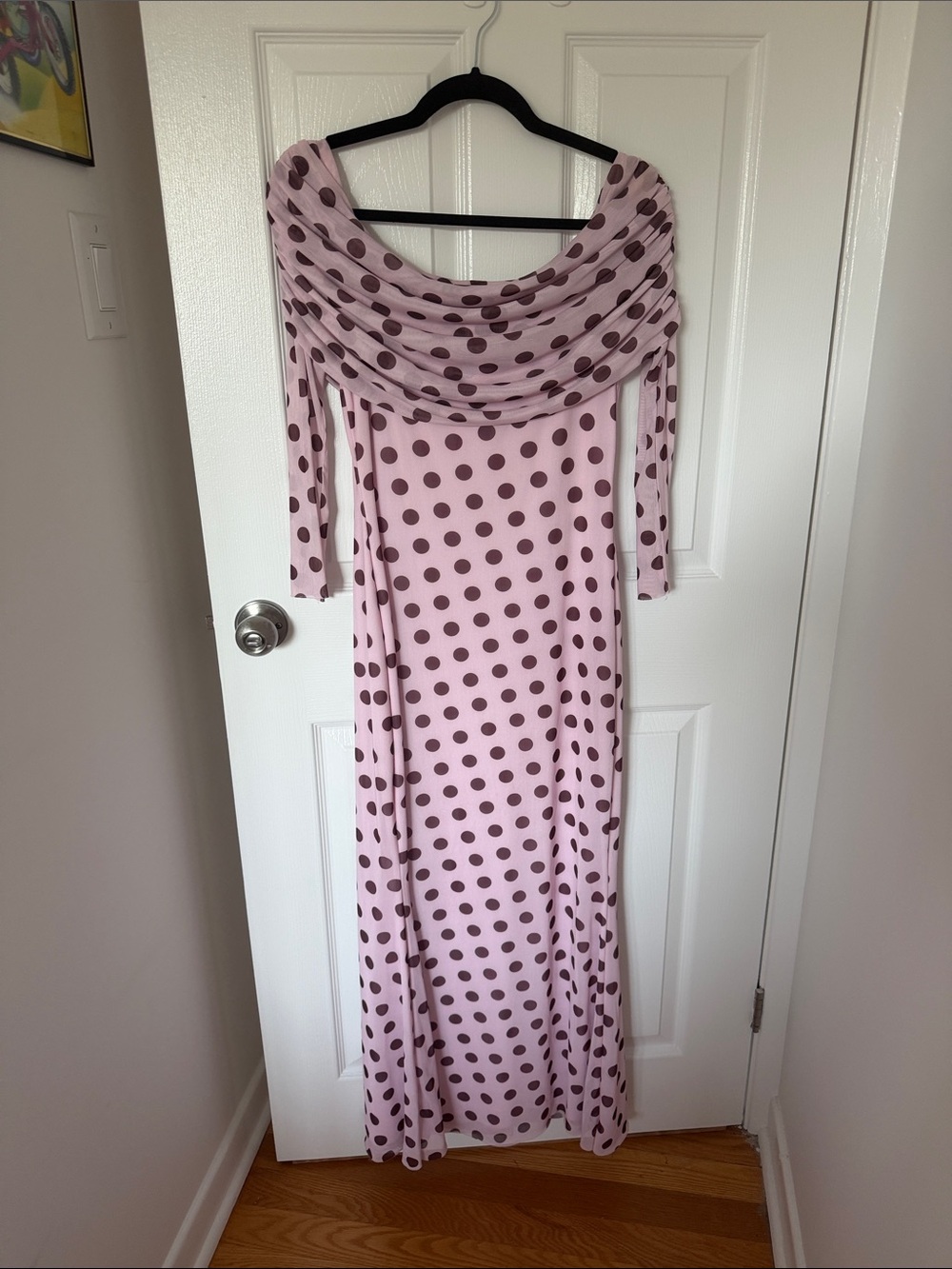 Pink Polka Dot Draped Maxi Dress